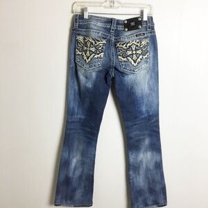 Miss Me Dark Wash Bootcut Jeans Pants Cross Back Size 28 Signature Rise